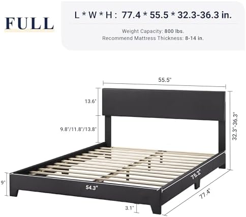 Allewie Full Size Faux Leather Bed Frame, Adjustable Headboard - Image 2