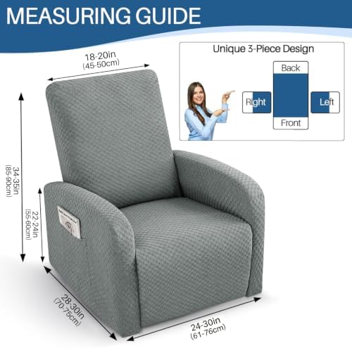 YEMYHOM 3 Pieces Stretch Recliner Slipcover Latest Jacquard Small Recliner - Image 5