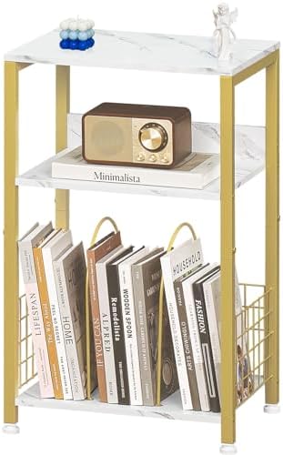 LELELINKY Side Table, 3 Tier Industrial Wooden Record Player Stand by LELELINKY