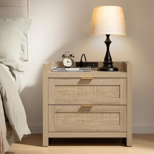 SICOTAS Rattan Night Stand for Bedroom, Bedside Table by SICOTAS