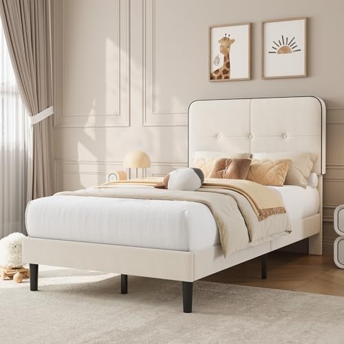 Garvee Twin Bed Frame, Velvet Upholstered Platform Bed Frames - Image 3