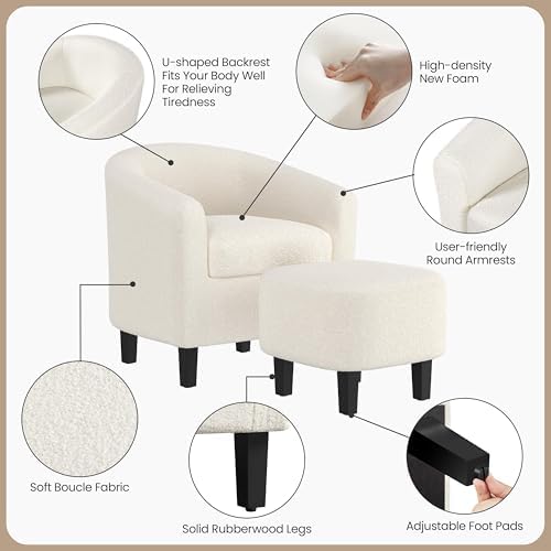 Yaheetech Accent Chairs with Ottoman, Boucle Fabric Barrel Chairs - Image 5