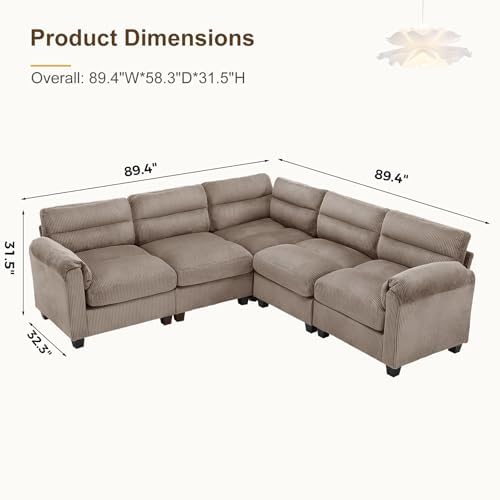 HAOMARKETS 90" Wide Modular Sectional Corner Sofa Couch, Oversized Corduroy L - Image 2