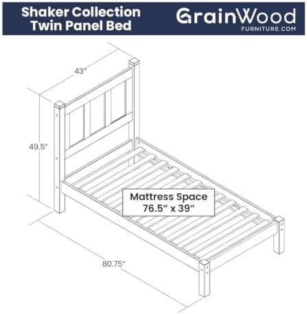 Grain Wood Furniture Shaker Panel Platform Bed, Natural Solid Wood - Image 2