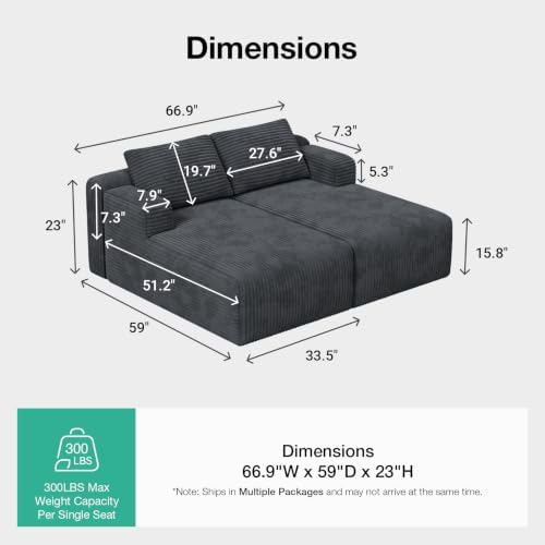 Novilla Modular Sectional Sofa Bed Boneless Couch, Corduroy Dark Grey - Image 2