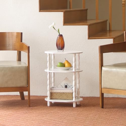 MaxSmeo White Side Table with Charging Station, 3-Tier Small Oval End Table - Image 2