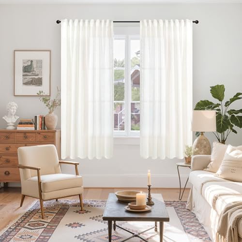 YoungsTex Linen Sheer Curtains 63 Inch Length 2 Panels - Image 2