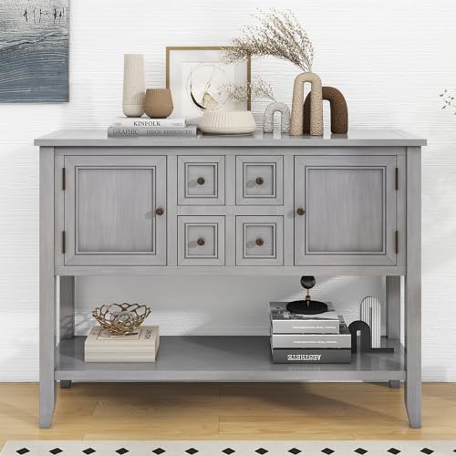 LKTART 44.5" Solid Wood Sideboard Buffet Cabinet, Entryway Console Table by LKTART
