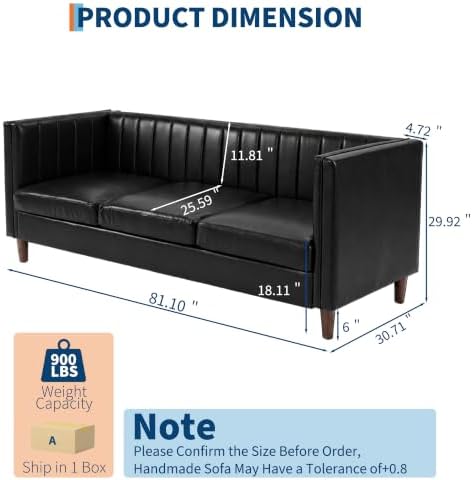 Garvee 81'' Black Faux Leather Couch - Image 2