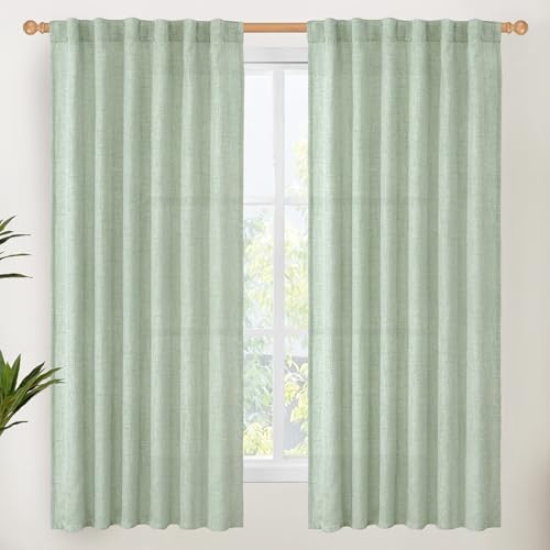 YoungsTex Sage Green Linen Curtains 63 Inch Length by YoungsTex