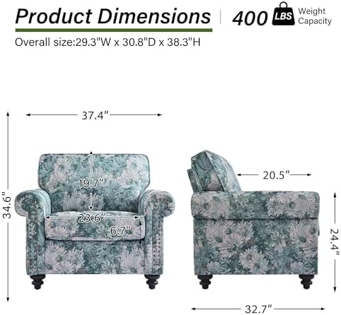 Folral Accent Chair, Comfy Reading Armchair - Image 2
