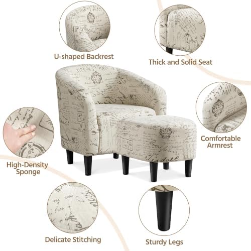 Yaheetech Small 25.5in Wide Boucle Barrel Accent Chair, Letter Print - Image 5