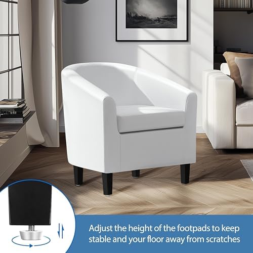 Yaheetech Accent Chairs, Faux Leather Barrel Armchairs White - Image 6