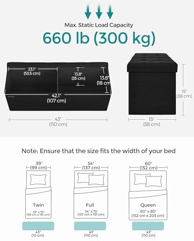 SONGMICS 43.3 Inches Folding Storage Ottoman Bench, Load 660 lb - Image 2