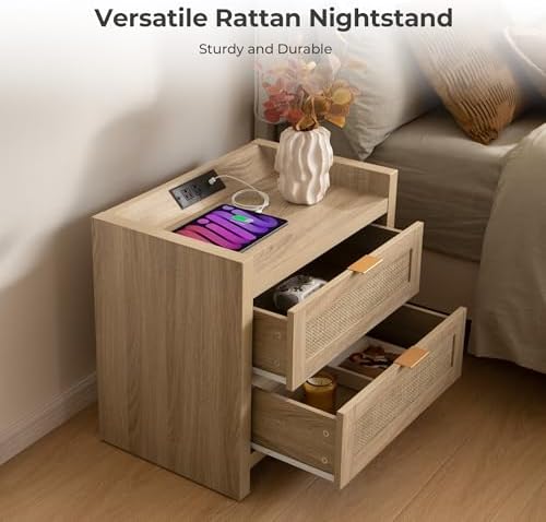SICOTAS Rattan Night Stand for Bedroom, Bedside Table - Image 6