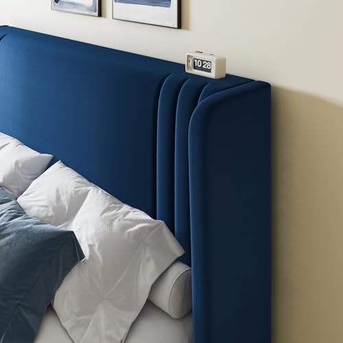 Allewie Full Size Velvet Platform Bed Frame, Tall Wingback Headboard - Image 4