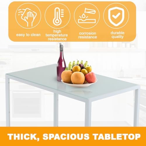 FDW | 5-Piece Dining Table Set | White | Glass Kitchen Table - Image 6