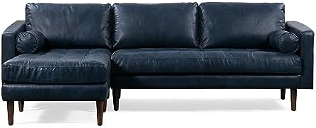 Poly & BARK Napa 104.5" Left-Facing Sectional Sofa – Midnight Blue Full-Grain by Unknown