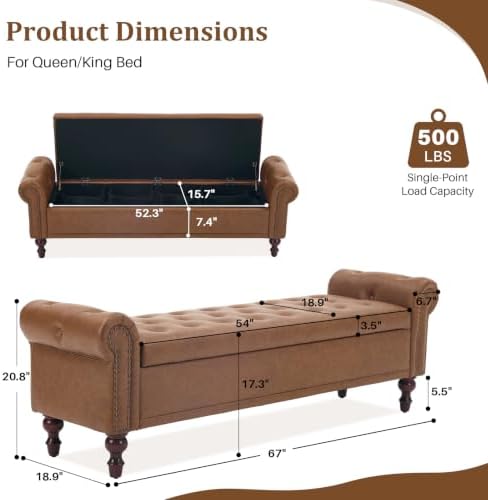 SOFTHION 67" Storage Bench for Bedroom, Linen Upholstered - Image 2