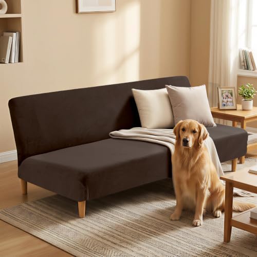XINEAGE Velvet Armless Futon Cover, Stretch Pet Futon Slipcover, Dark Coffee - Image 2