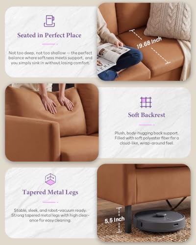 TYBOATLE Brown Faux Leather Small Couch Loveseat, 2-Seater Sofa - Image 6