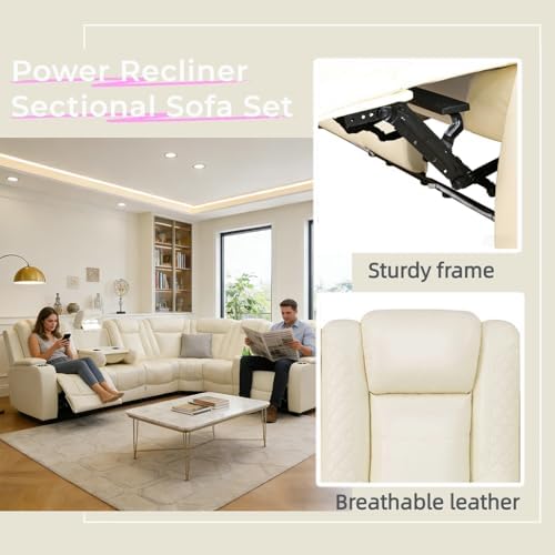 Breathing Leather Reclining Sofa Set, Power Recliner Sectional Couch - Image 6