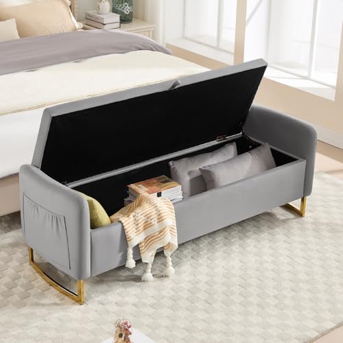 Storage Bench for Bedroom, 65 in End of Bed Storage Bench Light Grey - Image 3
