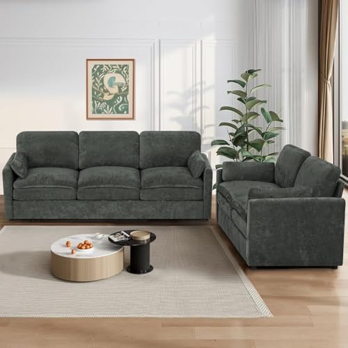 Chenille 2-Seater & 3-Seater Sofa Set w/Two Arm Pillows - Image 3