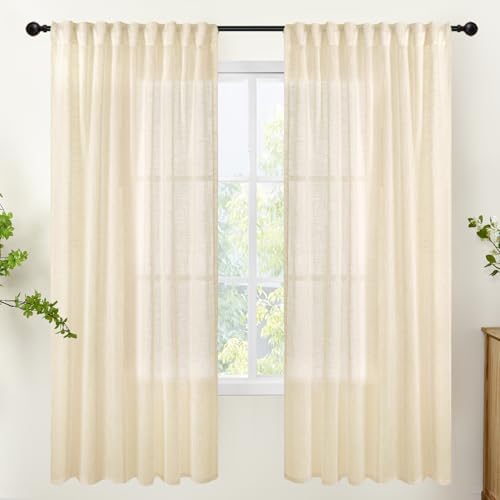YoungsTex Linen Semi Sheer Curtains 72 Inch Length Cream Beige Drapes by YoungsTex