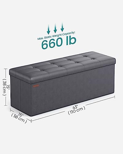SONGMICS Storage Ottoman Bench, 43.3 Inches Folding Foot Rest Stool - Image 3