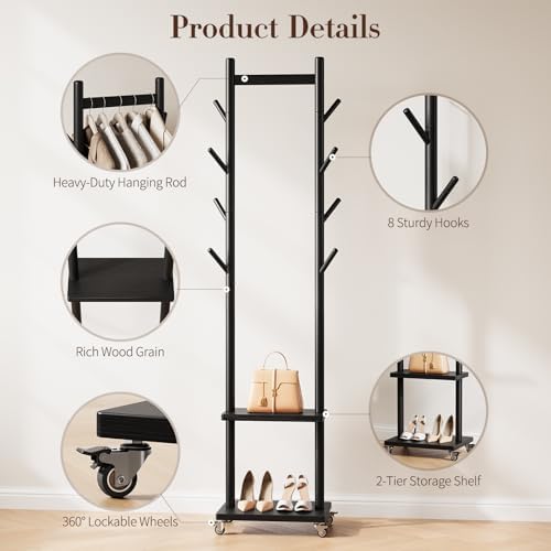 Yoobure Solid Wood Coat Rack Freestanding - Image 5