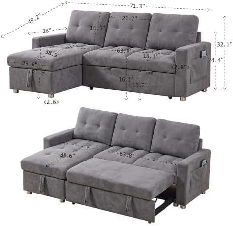71" L Shaped Queen Pull Out Sofa Bed - Image 3