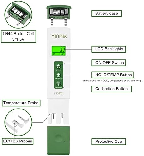 YINMIK pH Meter Water TDS Tester Combo Pool pH Tester EC Test Hydroponics - Image 3