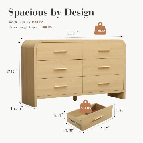 Curved 6-Drawer Dresser for Bedroom, Vanity Desk TV Stand for Living Room - Image 2