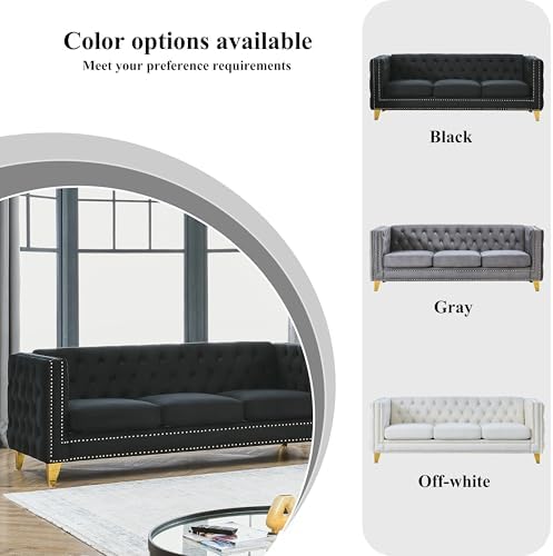 80.5" 2 Piece 3-Seater Velvet Chesterfield Sofa - Image 3