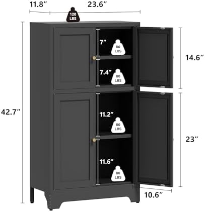 Black Bathroom Floor Cabinet, Metal Storage Cabinets - Image 3