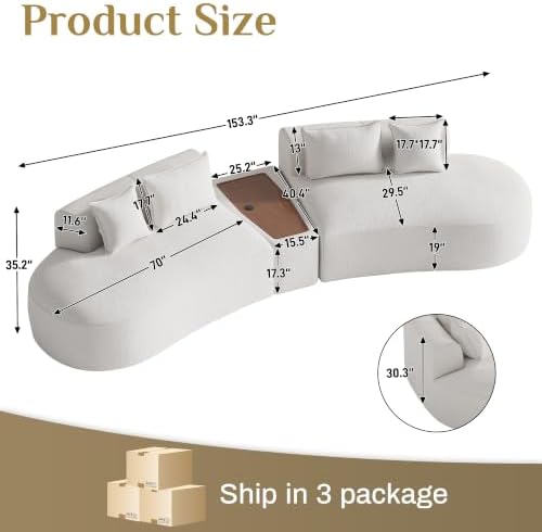 154" Oversized Sectional Sofa for Living Room, Modern Luxury Plush Chenille - Image 2