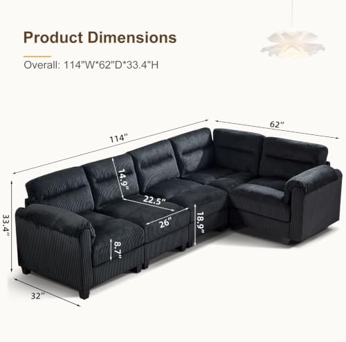 HAOMARKETS 115” Modular Sectional L Shaped Corner Sofa, Corduroy 5-Seater - Image 2