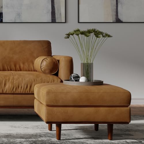SIMPLIHOME Morrison 33" Wide Genuine Leather Rectangle Ottoman in Sienna - Image 2