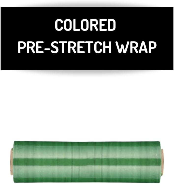 PSBM Green Stretch Wrap, 15 Inch x 1476 Feet, 8 Pack, Tinted Pre-Stretched Shrink Wrap Film for Moving, Packaging, Pallet Wrapping