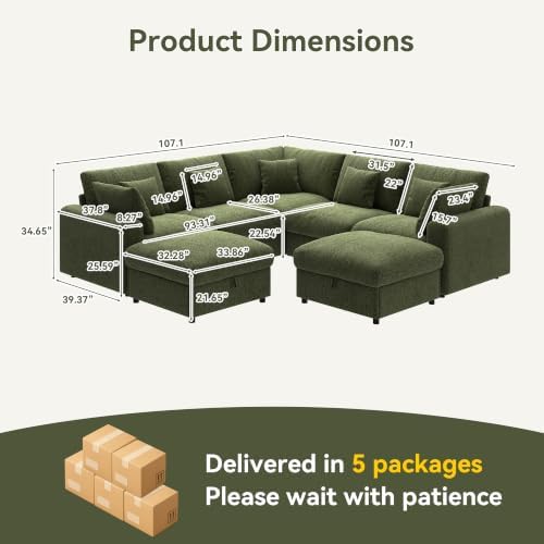 WorthFurni 107” Cloud Sectional Couches - Image 2
