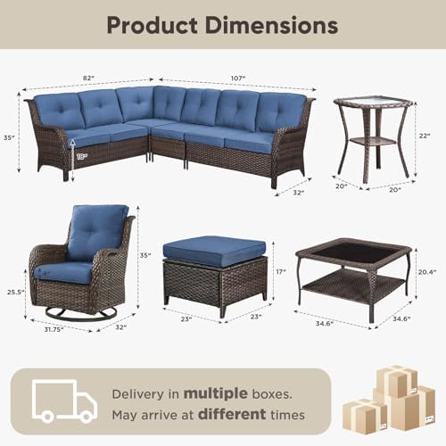 Belord 8 Piece Wicker Patio Furniture Set, Outdoor Swivel Rocker Chairs Set of 2 - Image 2