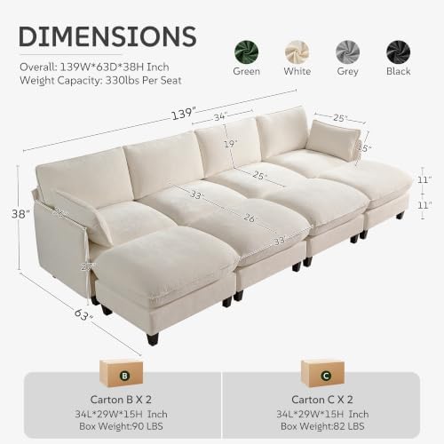 Ihanherry 139" Sleeper Sofa, Modular Sectional Sofa，Oversized Cloud Sofa - Image 2