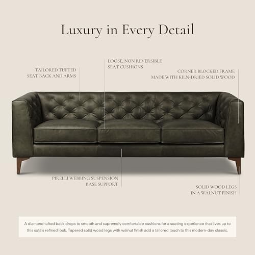 Poly & BARK Essex 89” Full-Grain Italian Leather Sofa – Tufted Back, - Image 5