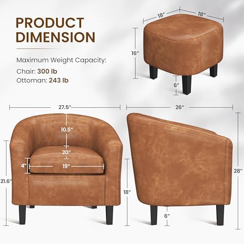 Yaheetech Accent Chairs with Ottoman Set of 2, Faux Leather - Image 3