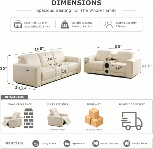 2 Pieces Power Recliner Sofa Set - Image 2