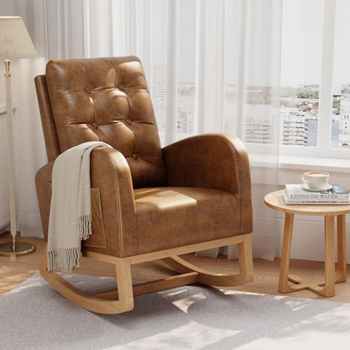 GarveeHome Nursery Rocking Chair, Breathable PU Leather Upholstery, Sturdy by GarveeHome