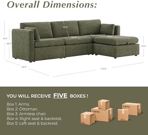 CHITA 112" Modular Sectional Sofa, 4 Seat Modular Couch, Moss Green - Image 2