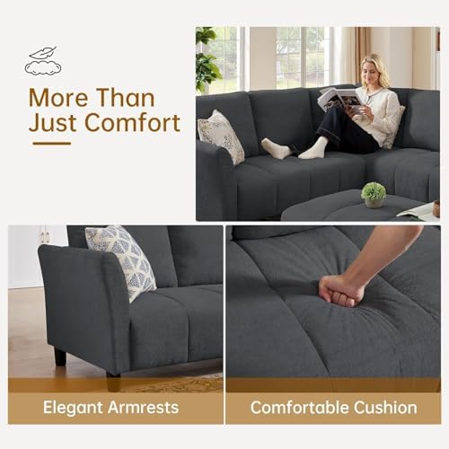 103" L Shaped Couch with Ottoman, 6 Seater Sectional Sofa - Image 3