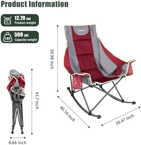 SUNNYFEEL Oversized Folding Rocking Camping Chair 2 Pack, 500lbs Red - Image 3